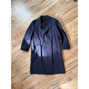 Townster by Joseph & Feiss Co Men's Navy Blue Wool Long Line Overcoat Large